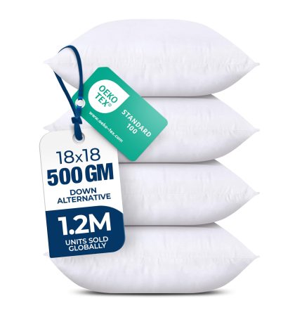 Bedding Throw Pillows (Set of 4, White) – 18 x 18 Inches Down Alternative Pillows for Bed, Sofa, and Couch - Fluffy Decorative Stuffer Pillow for Indoors & Outdoors